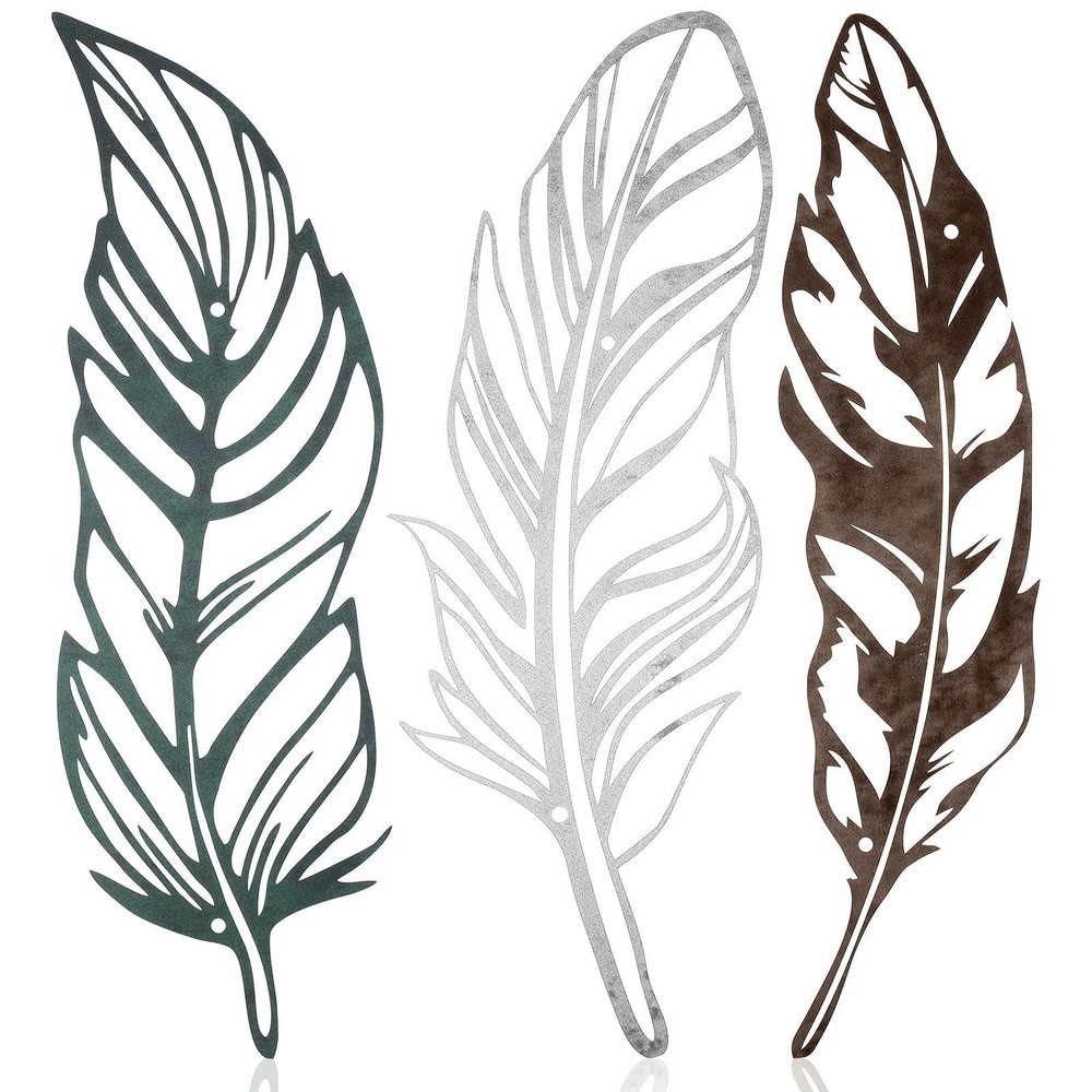 3 Pieces Metal Feather Wall Decor Large Rustic Feather Decor Distressed Metal😇